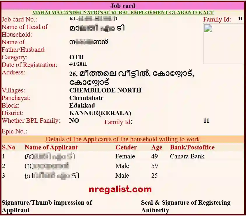 Kerala NREGA Job Card Online 2026