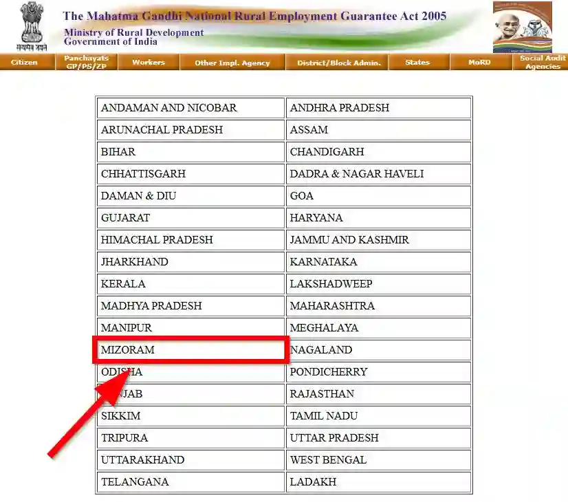 Mizoram NREGA Job Card State Wise 2026