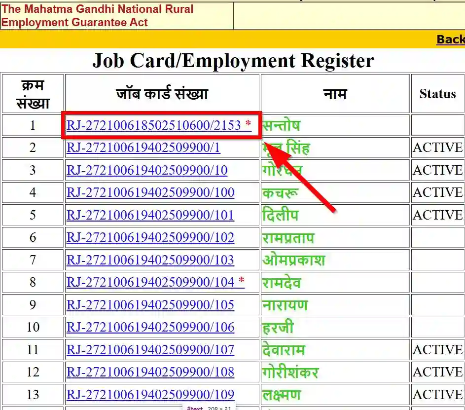 Rajasthan NREGA Job Card List 2026